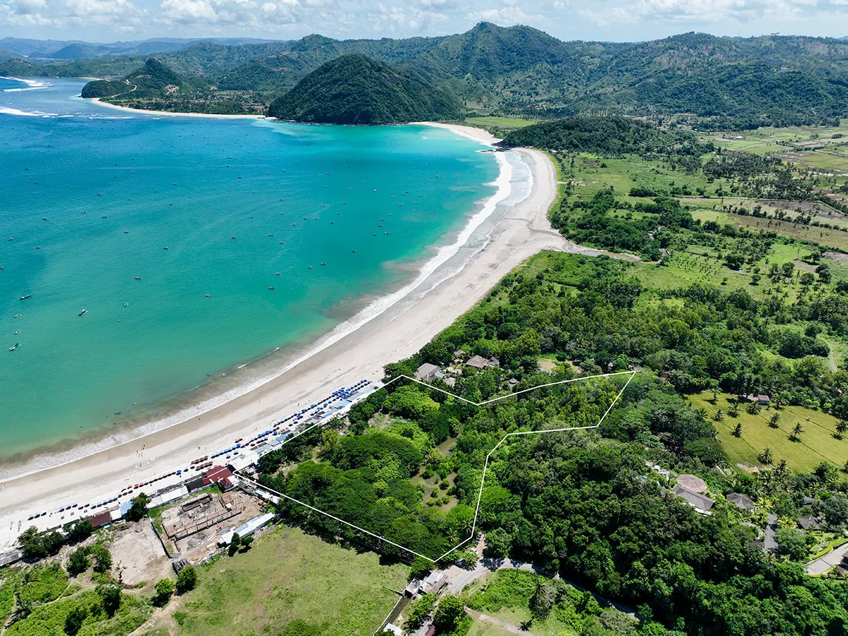 aerial drone photo of land for sale with road access near Selong Belanak Lombok